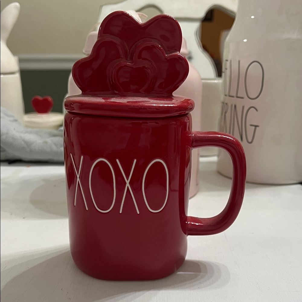 Rae Dunn Red XOXO Mug with Heart Lid